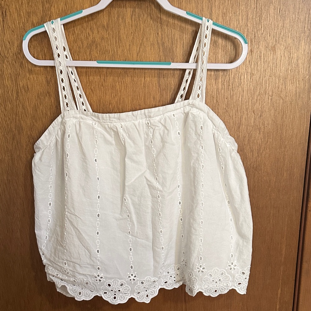 White Eyelet Cropped Tank Top